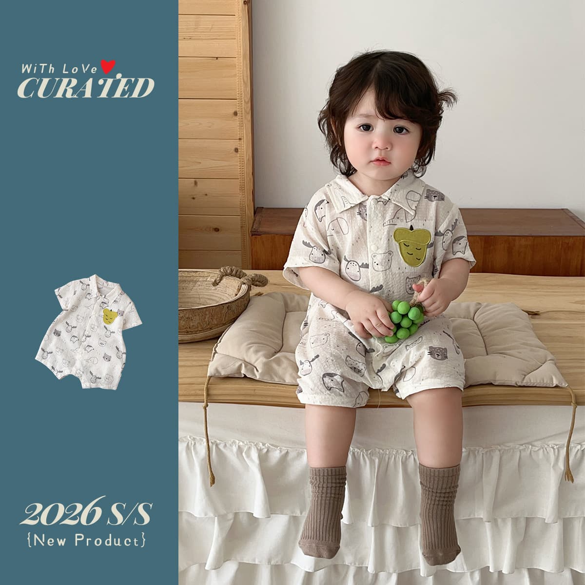Korean children's summer short-sleeved shirt, little boy's cool shirt, cartoon printed jumpsuit, baby boy's sweatshirt