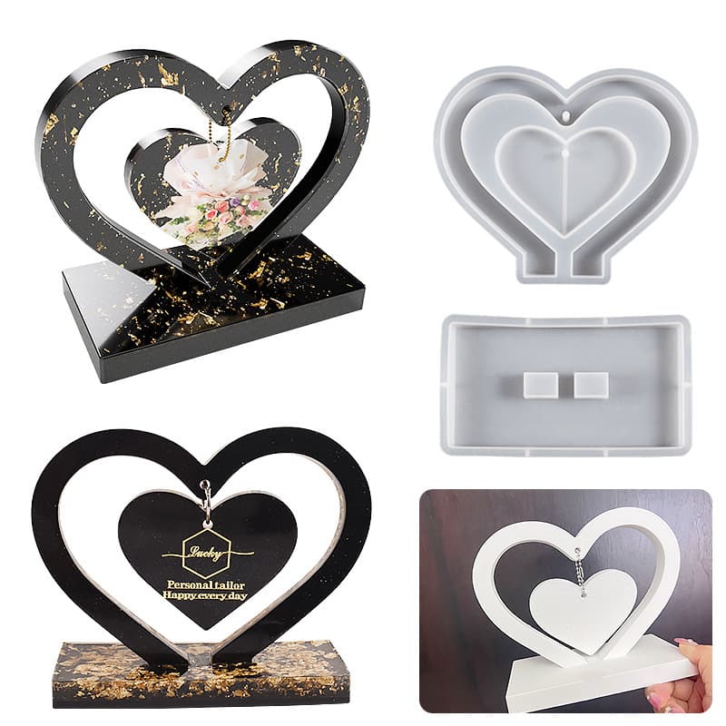 Yumeiren DIY Crystal Resin Heart Photo Frame Mold, Heart-Shaped Frame Stand Pendant Hanging Sign Silicone Mold