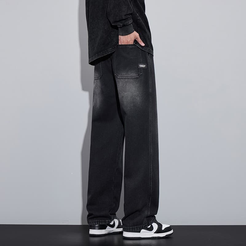 2026 Spring/Summer Elastic Waist Jeans for Men, Teenagers, Loose Stylish Straight-Leg Pants for High School and Middle School Students