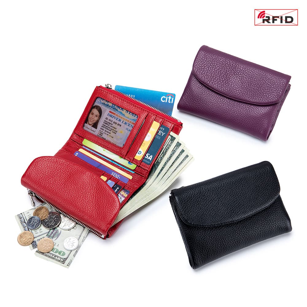 New Genuine Leather RFID Wallet, Short Style, Soft Texture, Portable Handheld Clutch, Large Capacity Storage Wallet for Women