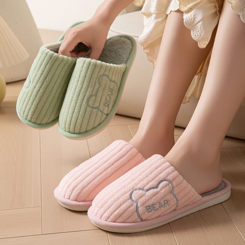 Cute Cartoon Cotton Slippers for Women, Winter Couple Non-Slip Floor Slippers Indoor Home Plush Warm Cotton Slippers for Men
