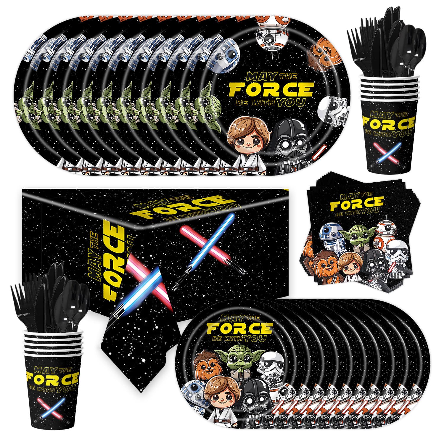 New Cartoon Star Wars Themed Party Decor Sci-Fi Paper Plates Cups Napkins Disposable Dinnerware Set