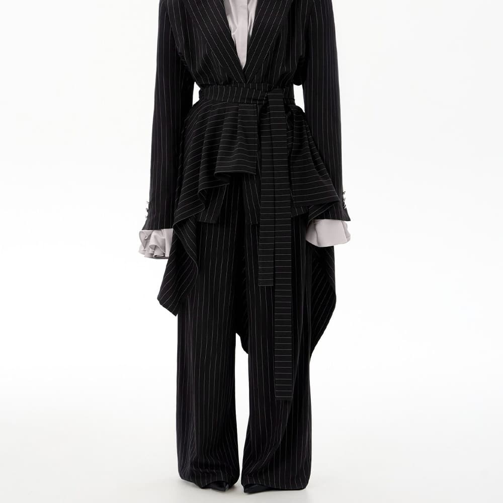 Cross-border European and American style high-waist vertical stripe suit wide-leg pants for women, French drape, slimming, commuting, versatile, elegant long pants