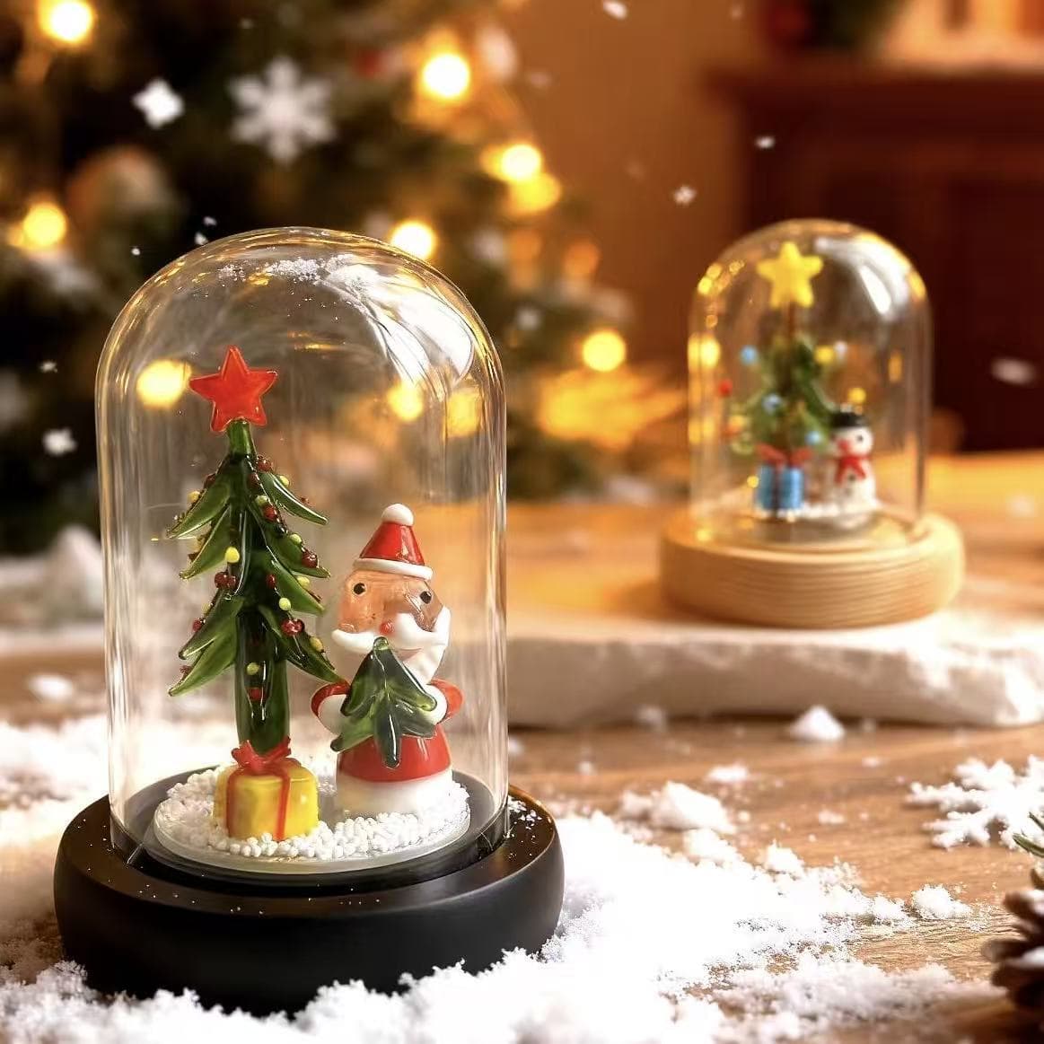 Handmade glass Christmas scene dome Santa Claus and snowman themed exquisite craft Christmas decoration collectible