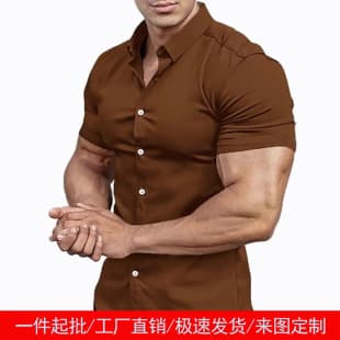 New Summer Short-Sleeve Printed Shirt for Men, Casual Collar Fashion Solid Color Thin Short-Sleeve Shirt