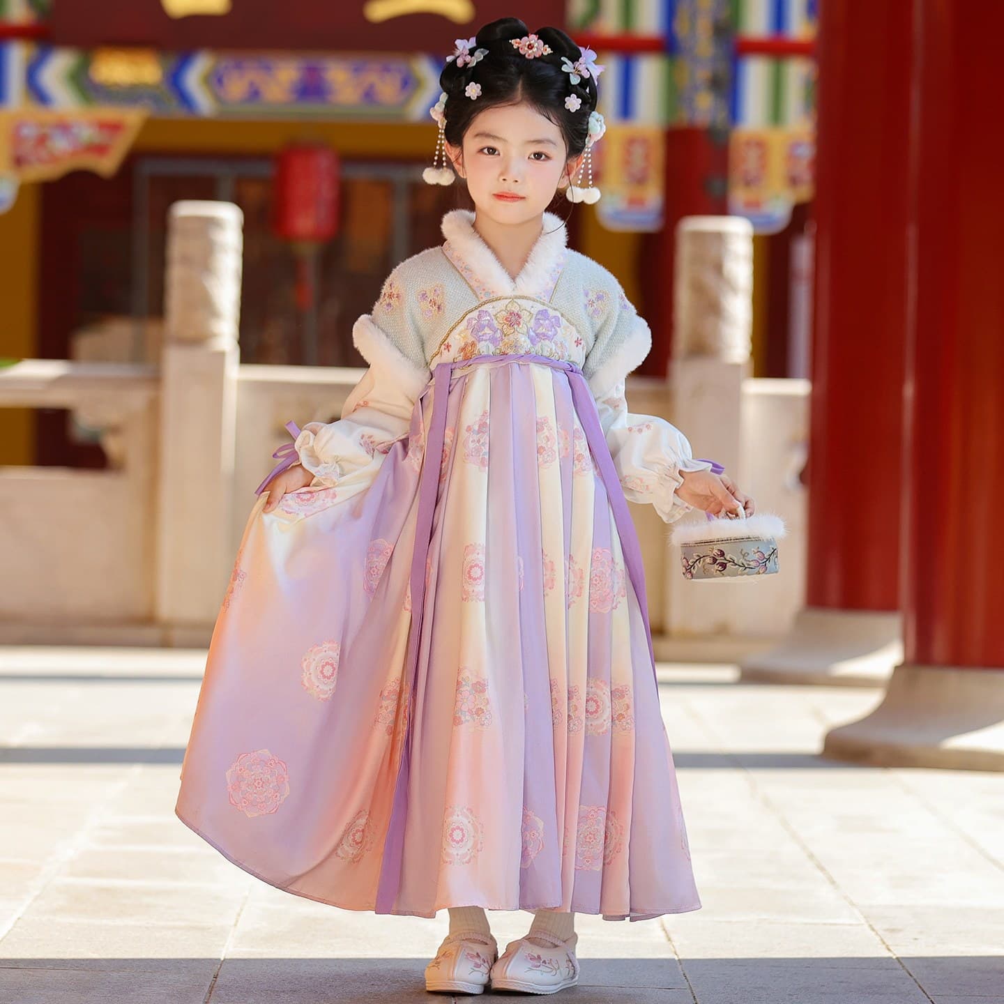 2025 New Autumn/Winter Hanfu Girl's Ancient-style Dress with Fleece, Children's Winter Wear Traditional Tang Suit Girl's Dress