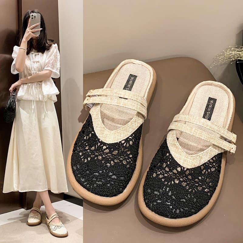 Baotou half slippers for women's outer wear 2026 new spring and summer half slippers for women mesh Birkenstock shoes one-leg office slippers