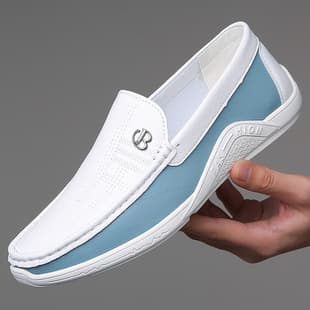 2024 Summer New Men's Casual Leather Shoes Slip-On Loafers White Shoes Driving Men's Large Size 47 48