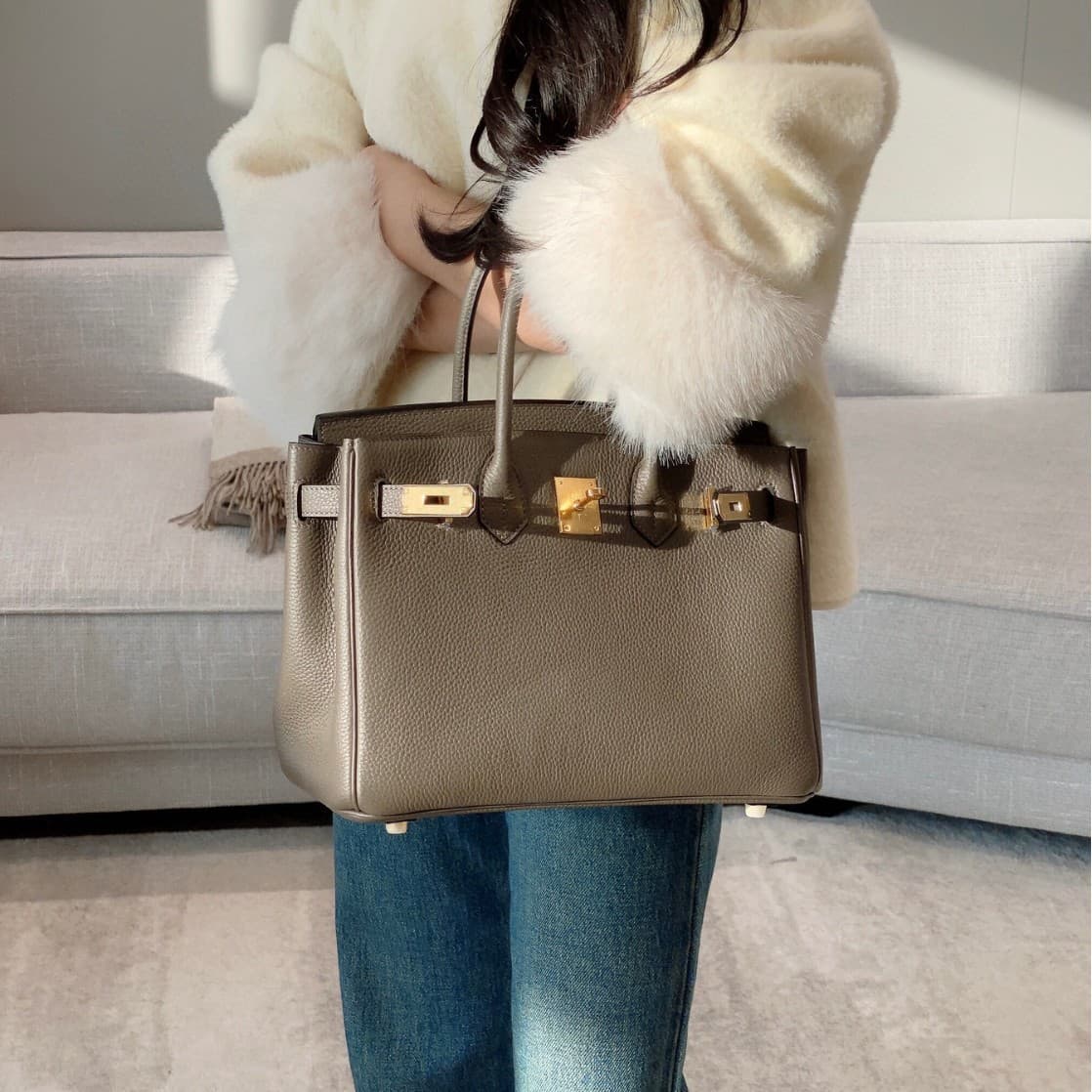 Luxury Leather Litchi Grain Togo Leather Katie Bag Women's Fashionable Lock Buckle Handbag