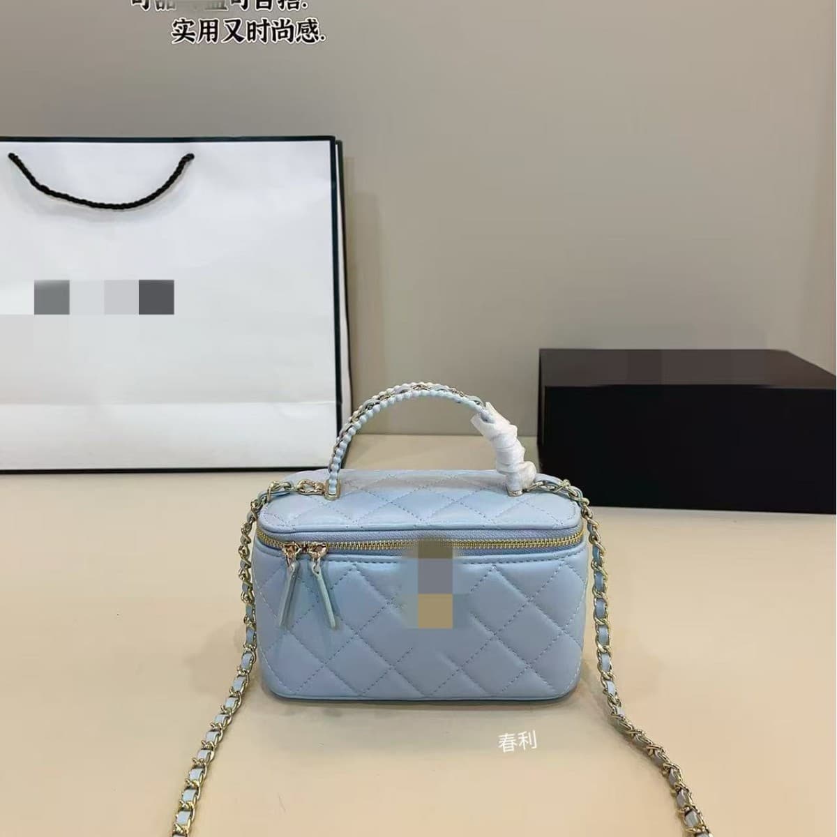 European and American Chanel-style box bag with patent leather handle, diamond quilted chain strap, shoulder, underarm, crossbody, and handbag, genuine leather women's bag