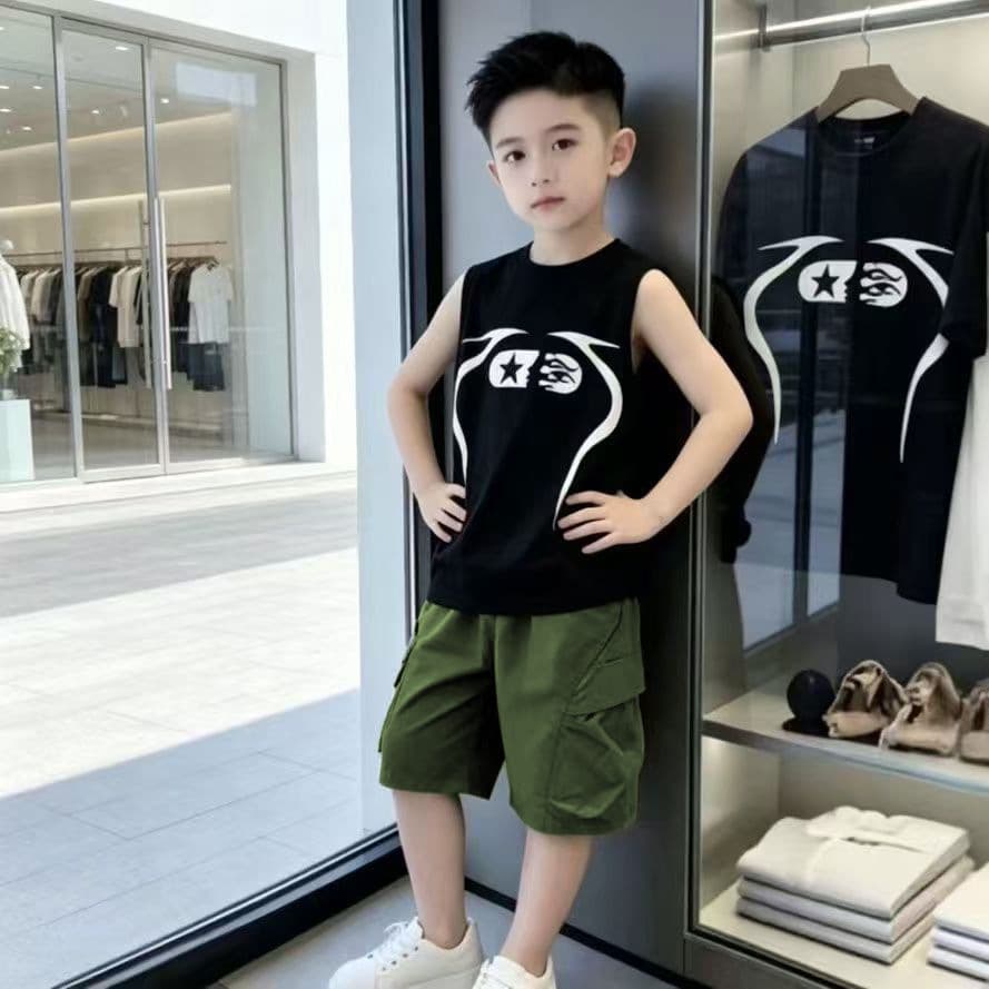 Boys Summer Vest Set New Summer Wear Stylish Cool Kids Clothing Big Kids Trendy Two-Piece Set