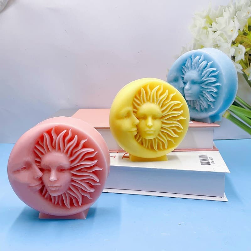 New Cross-Border Sun Moon Double-Sided Silicone Mold for Aromatherapy Candles, European and American Style Plaster Decoration Silicone Mold