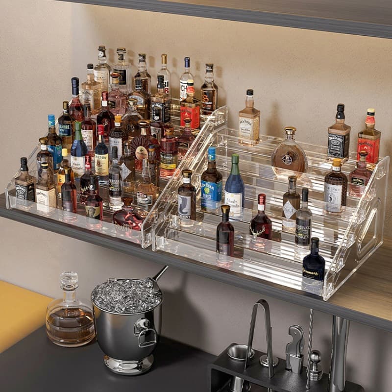 Acrylic mini liquor storage solution, small spirits display stand, stepped multi-layer wine cabinet, small bottle organizer