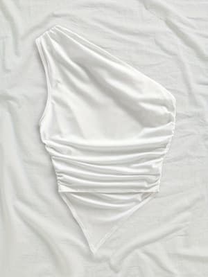 Women's Solid Color Asymmetric Off-Shoulder Single-Shoulder Ruffle Hem Camisole Top in Cross-Border European and American Style