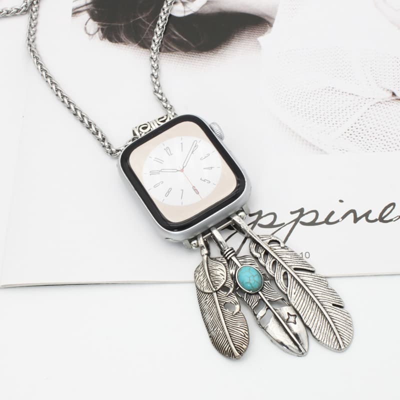 Compatible with Apple Watch Necklace Feather Pendant iWatch Band Metal Bracelet Amazon Hot Seller