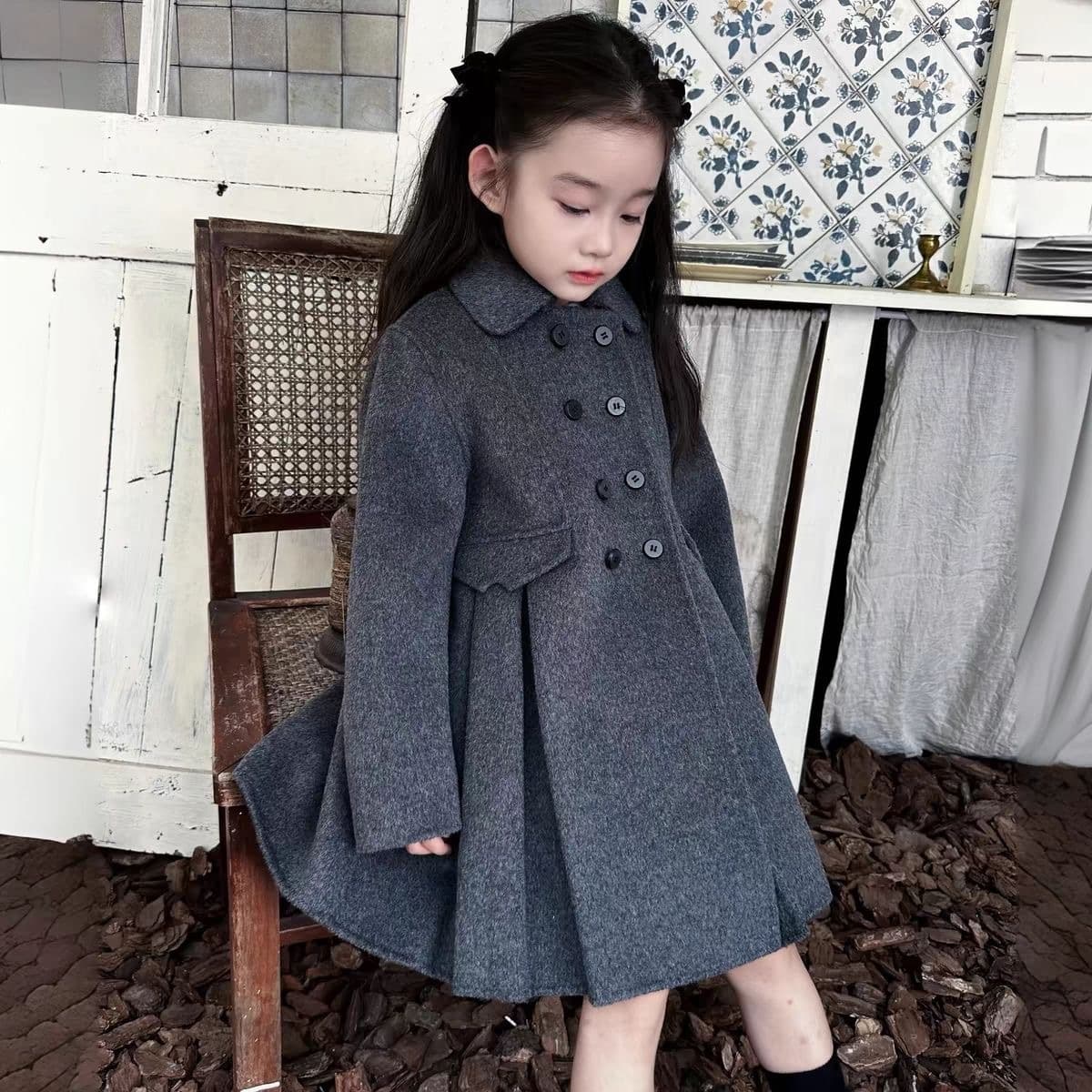 Girls' Korean Style Double-Faced Wool Coat, Children's Clothing 2025 Spring/Autumn New Baby Stylish Kids' Wool Outerwear