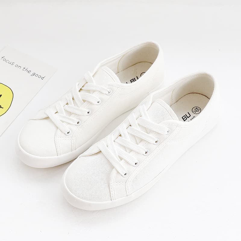 Yuanbu C030 Summer Low-Top Breathable Canvas Shoes Lace-Up Simple Solid White Sneakers Student White Athletic Shoes Couple Shoes