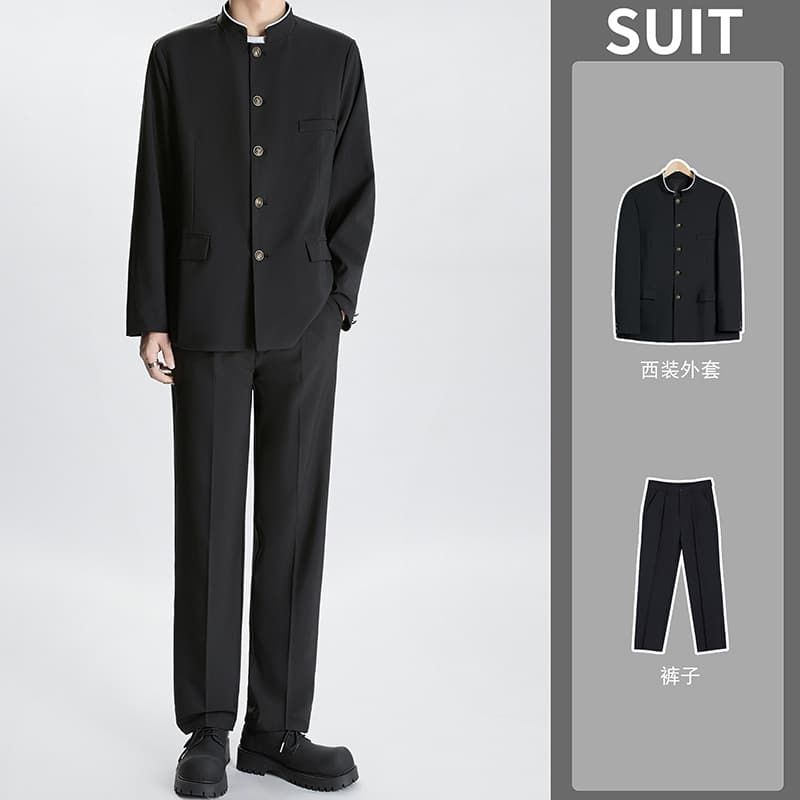 New Chinese-style Zhongshan suit set for men, spring and autumn high-end feel, Chinese wind stand-collar shoulder pad suit, Tang suit jacket.