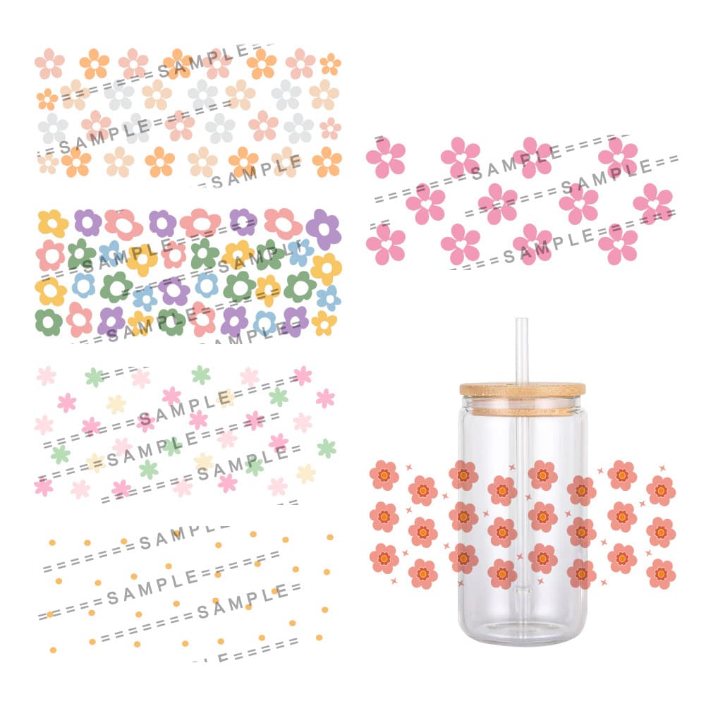 Flower UV Transfer Sticker Crystal Label Crystal Sticker Crystal Label Sticker AB Film DTF Glass Cup Sticker Cross-border Printing Manufacturer
