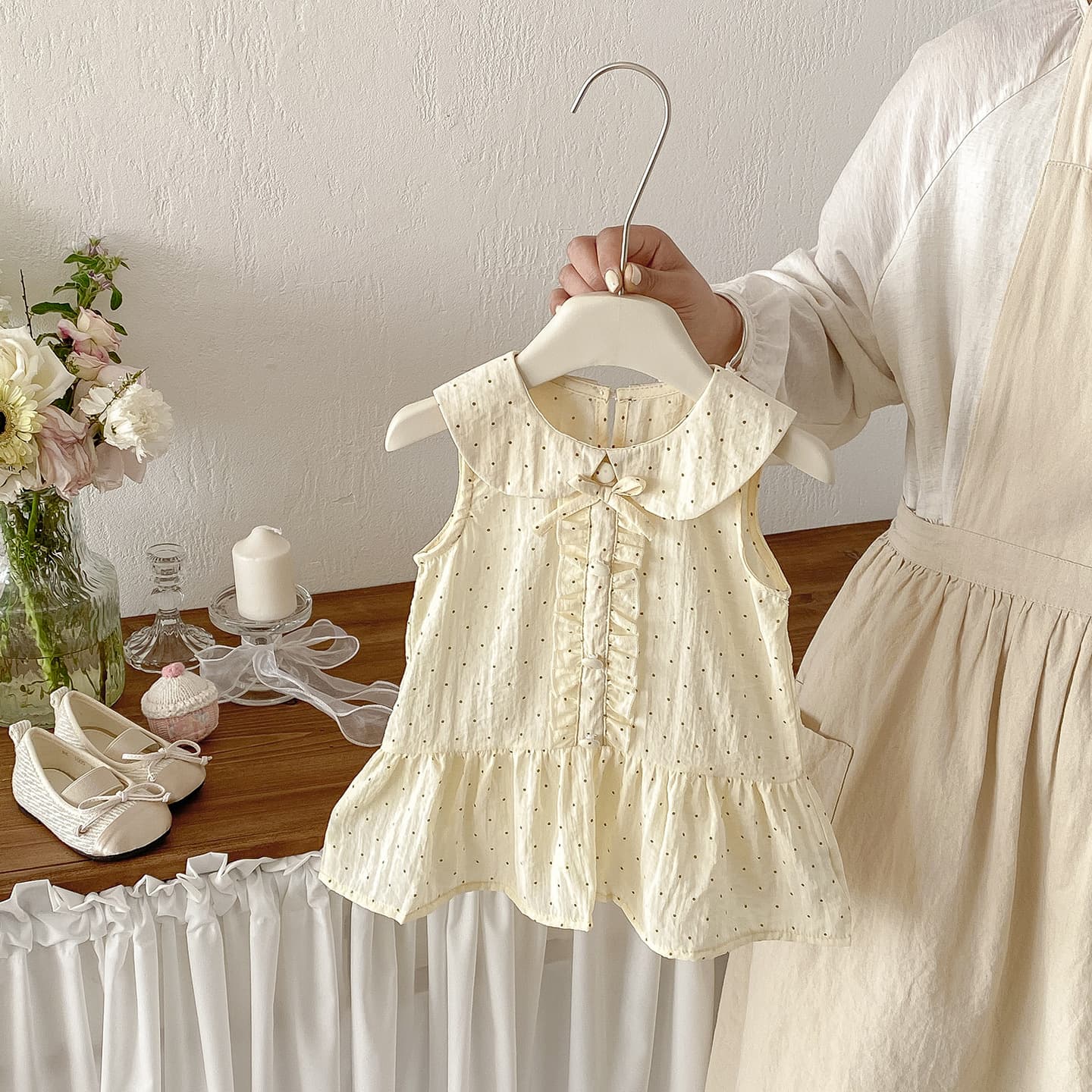 Dianxi sweet polka-dot tank top dress for infants and young children new summer doll collar princess dress baby girl lace dress