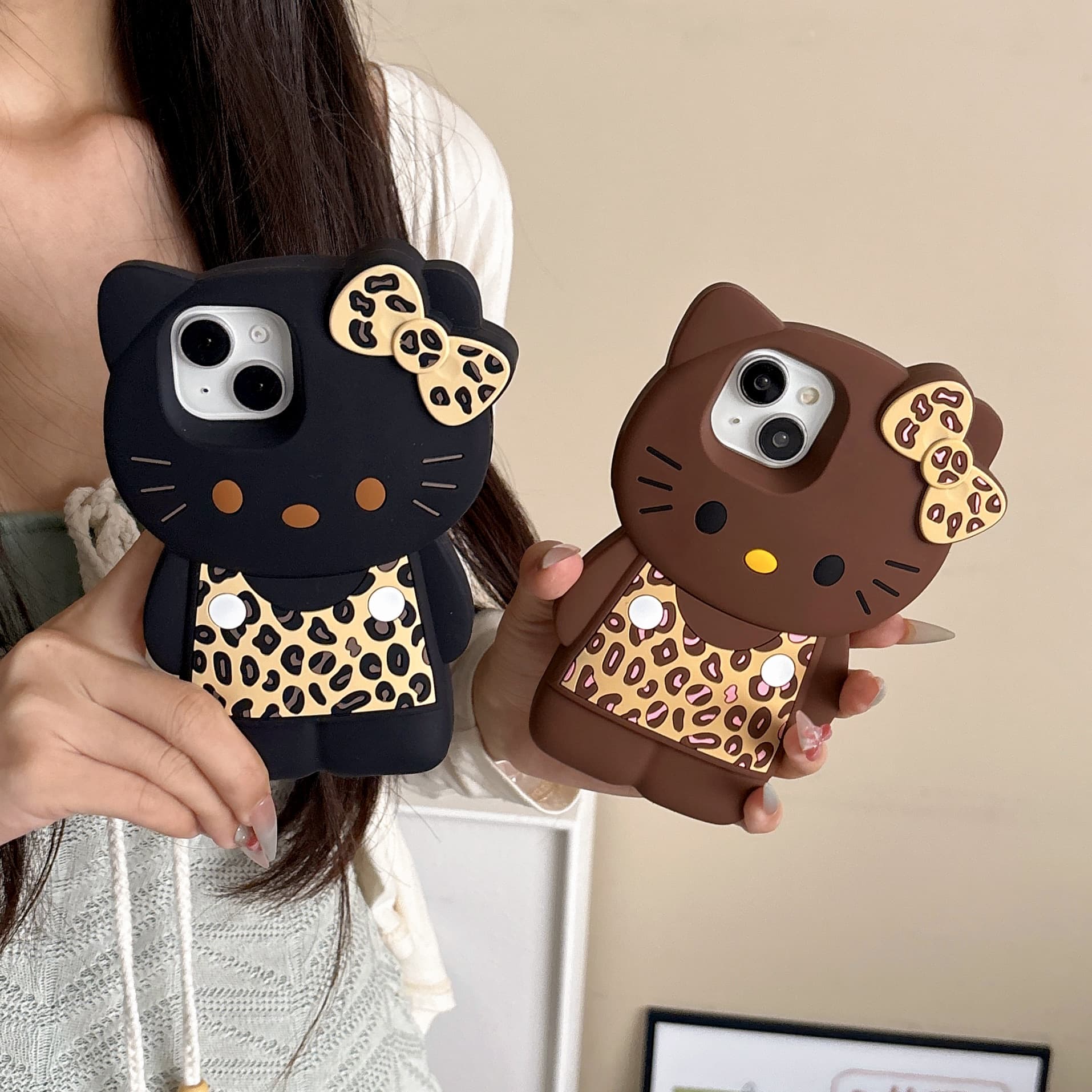Cartoon Cute Black Leopard Print Kt Cat iPhone 17 Apple 16 Compatible 14/15 Pro Max Phone Case Cover 13