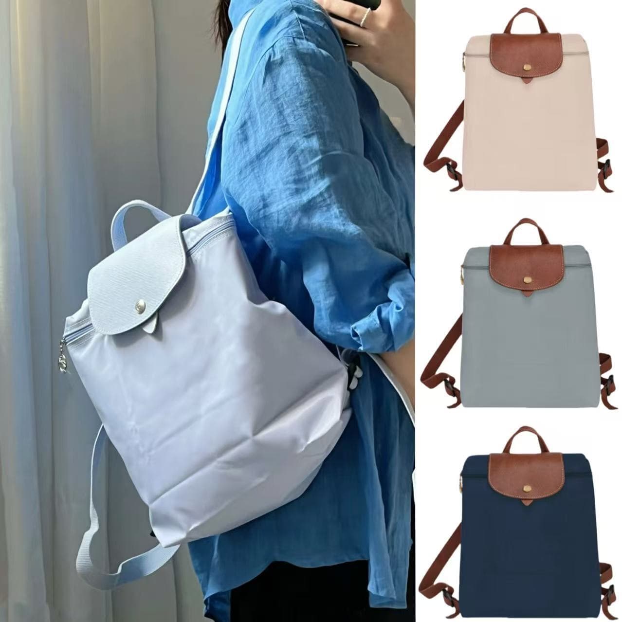 Longchamp Classic Backpack for Students, Commute, Leisure, Mom Bag, Waterproof Nylon