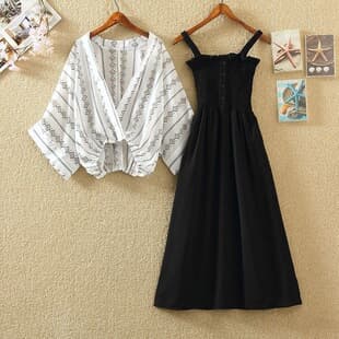 Plus Size Women's Summer Two-Piece Set, Tummy Control, Slimming, Chic Dress Set