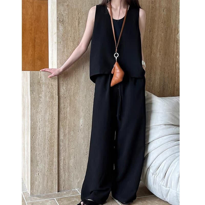 Old Money Style Sleeveless Vest Wide Leg Pants Two-Piece Set for Women Summer New Simple High-End Casual Set