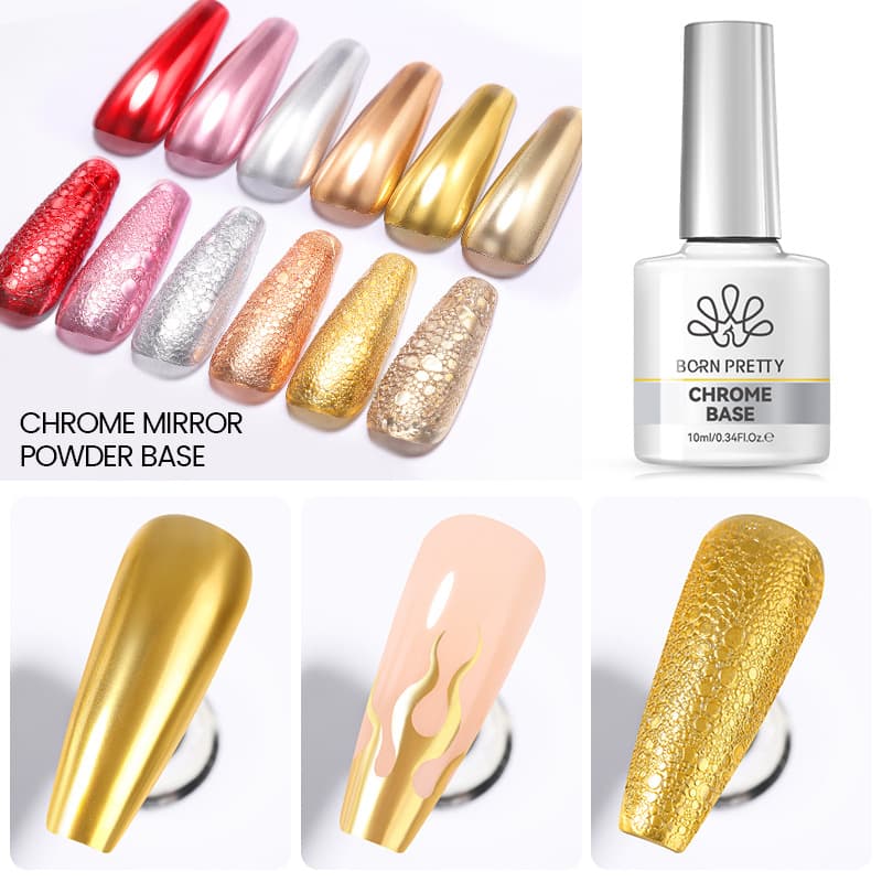 BORN PRETTY Nail Mirror Powder Top Coat, Mirror Powder Special Glue, Russian Style Super Shiny No-Wipe Gel Polish