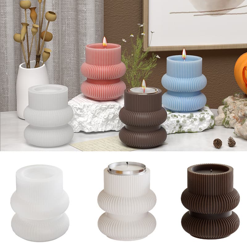 DIY Round Striped Candle Holder Candle Stand Decoration Mold Geometric Striped Aromatherapy Candle Silicone Mold