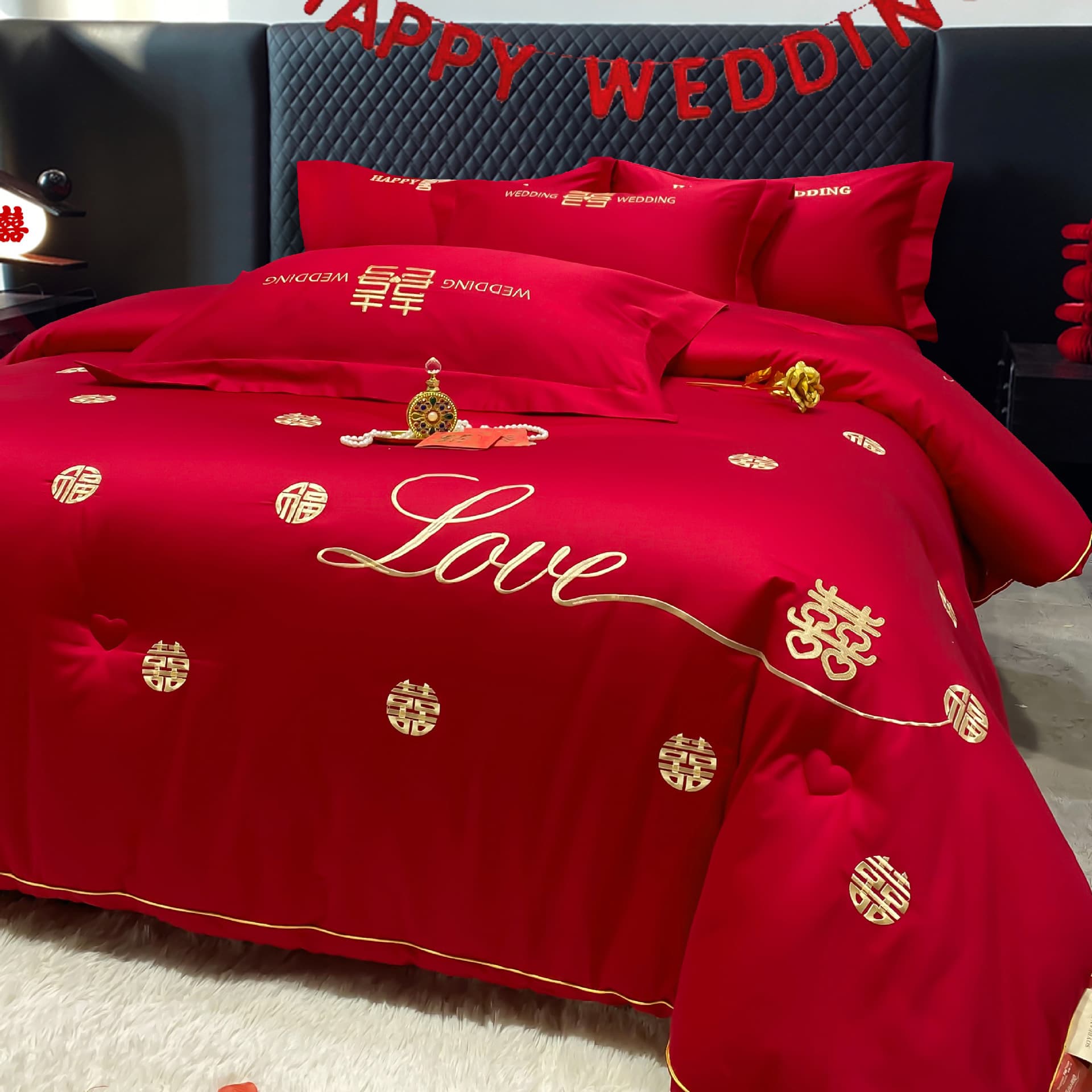 Bright red wedding marriage dowry quilt core spring/autumn soybean fiber double bed bridal room thick winter quilt