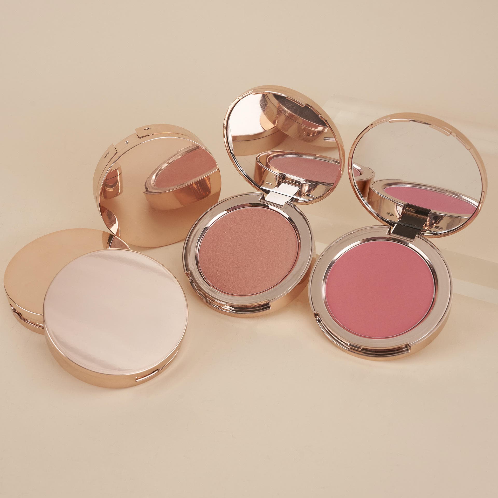 Cross-border no logo small batch printable neutral blush rouge powder high gloss single color pink gold blush palette nude makeup