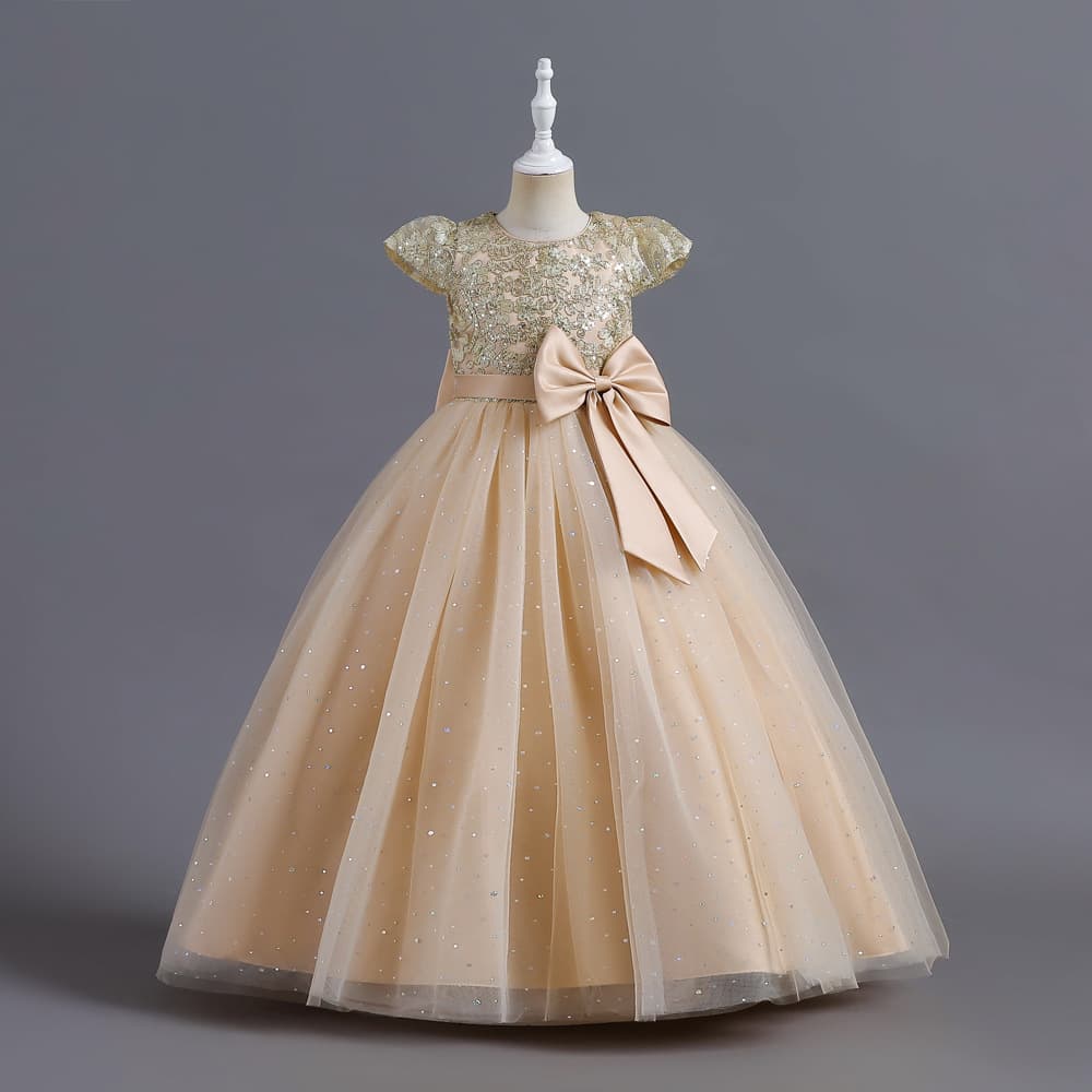 Cross-border Export Girls' Formal Dress, Mid to Large Child Sleeveless Sequined Wedding Flower Girl Performance Princess Floor-Length Gown