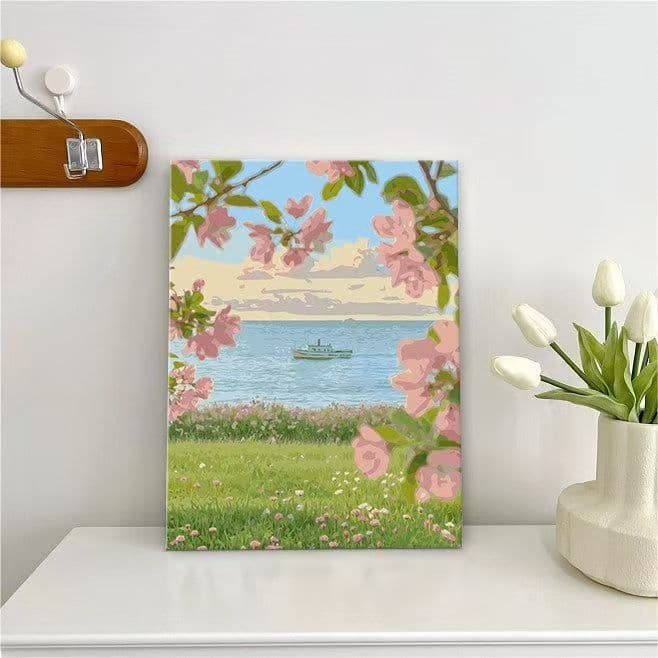 Qinghai Shenghua digital oil painting hand-painted filled color hanging painting healing diy seaside flower decoration hanging painting