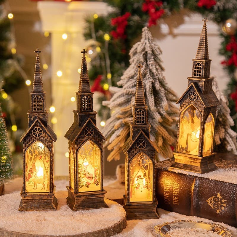 Christmas Decorative Wind Lamp Glowing House Ornament Creative Mini Night Light Electronic Candle Lamp Christmas Gift