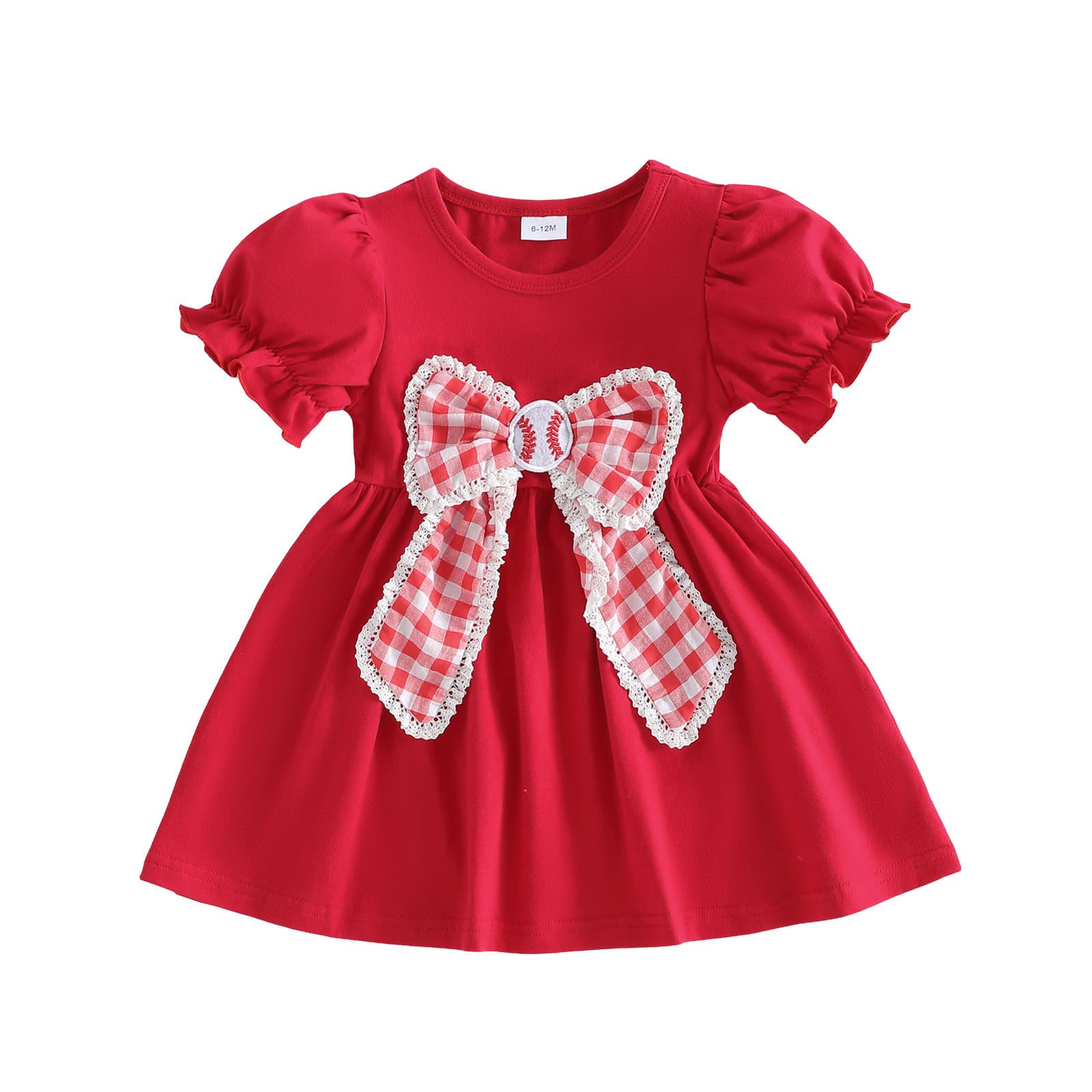 Toddler Sporty Dress with Baseball Element & Large Bow Design, Summer Photogenic Dress for Girls