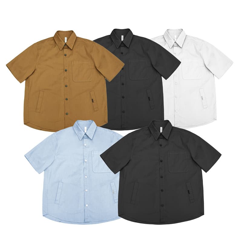 Japanese Cityboy Silhouette Multi-Pocket Cargo Short-Sleeve Shirt Unisex Loose Washed Pure Cotton Half-Sleeve Shirt