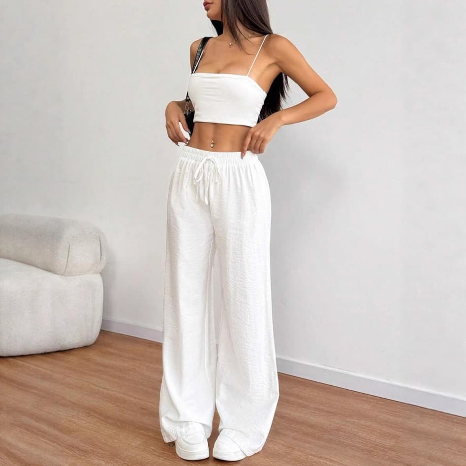 European and American Cross-Border Amazon 2025 New Fashion Women's Elegant Versatile Elastic Casual Solid Color Long Pants Wide-Leg Pants