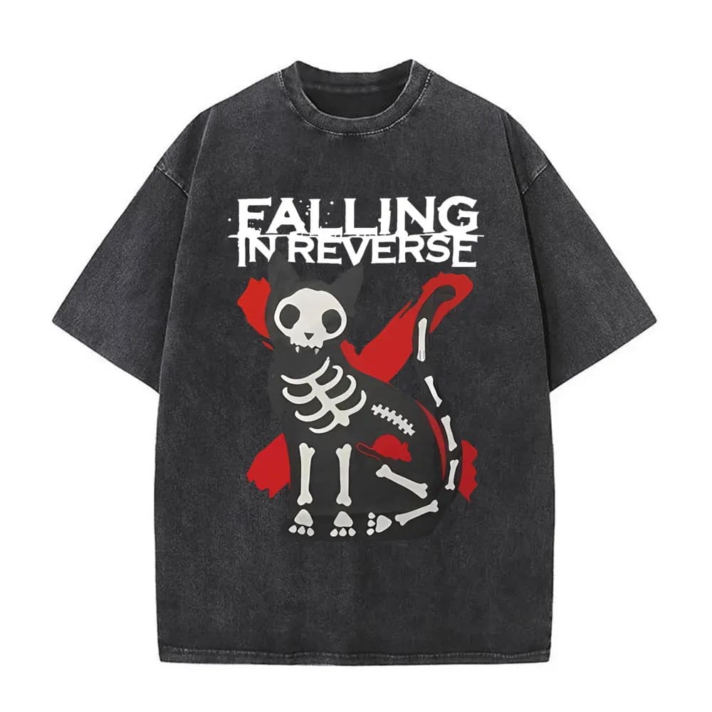 Summer tour retro printed washed T-shirt for men and women, rock and goth style loose cotton casual retro T-shirt
