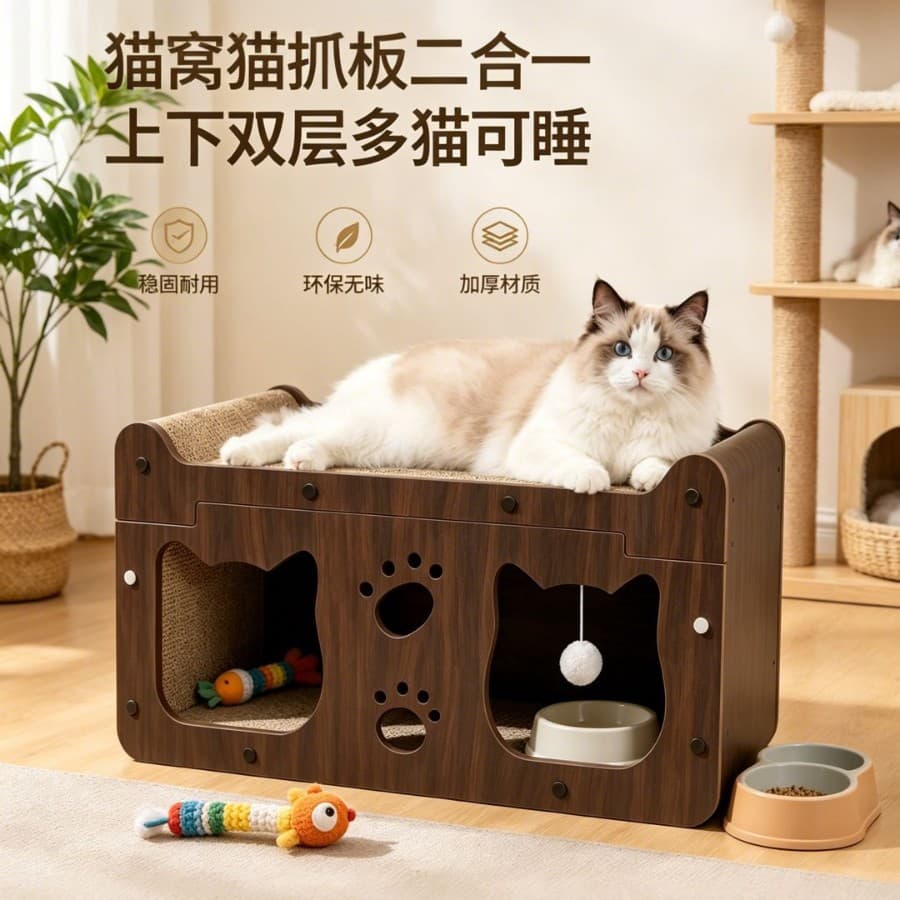 Cat scratching board walnut corrugated paper wear-resistant and scratch-resistant cat scratching board cat nest integrated four-season universal cat anti-scratch enlarged