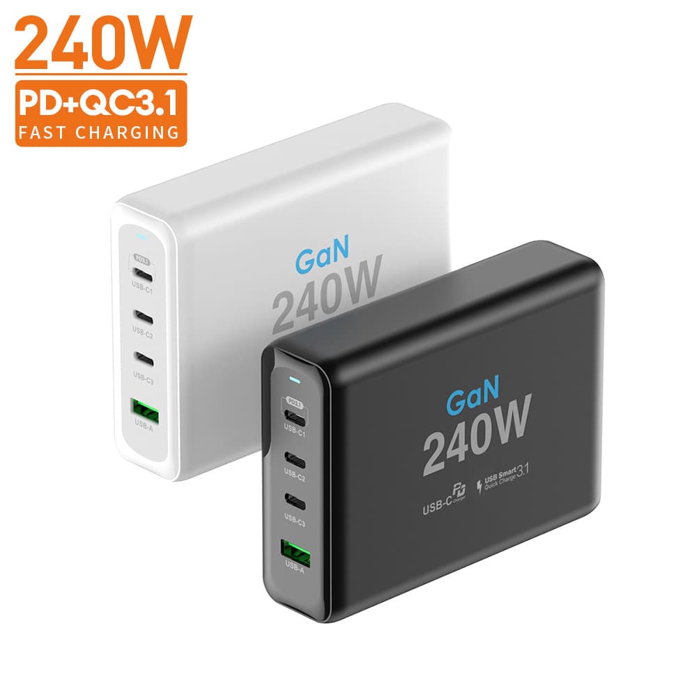 Factory 240W PD3.1 GaN USB-C Multi-Port Desktop Travel Charger with Power Adapter Charger