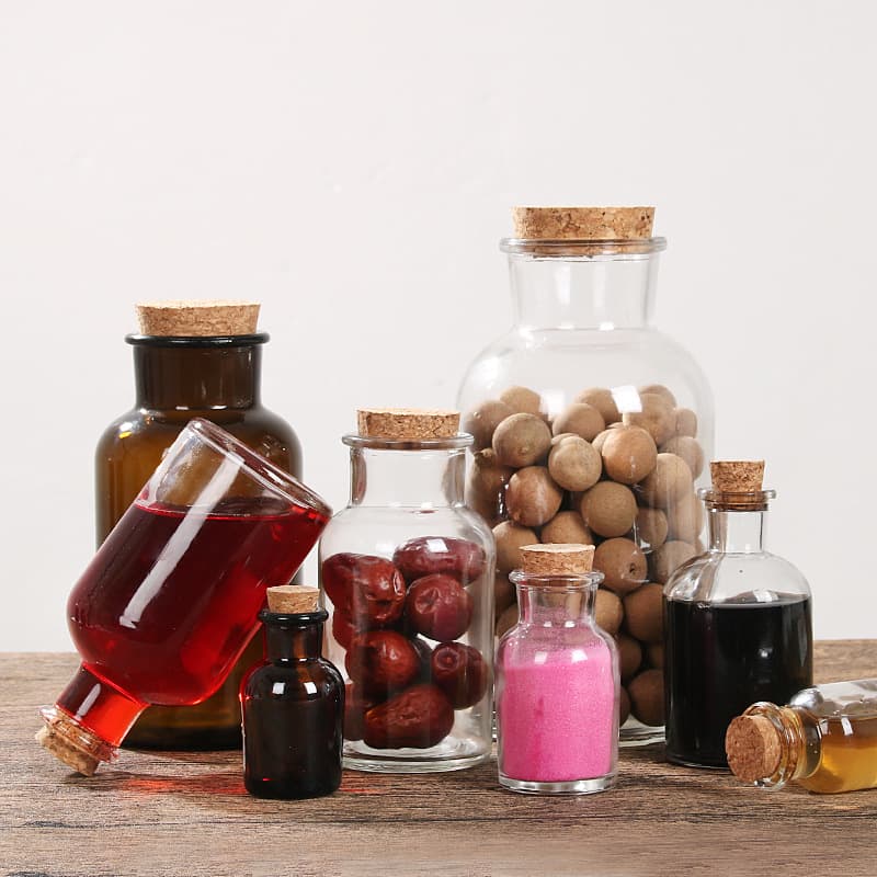 Creative Cork Glass Bottle, Airtight Beverage Flower Tea Candy Jar, Whole Grains Kitchen Storage Seasoning Bottle Wholesale