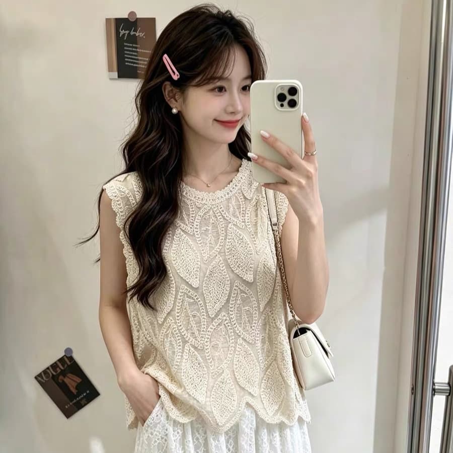 Korean Fashion Elegant Heavy Embroidery Sleeveless Vest for Women 2026 New Stylish Casual Top