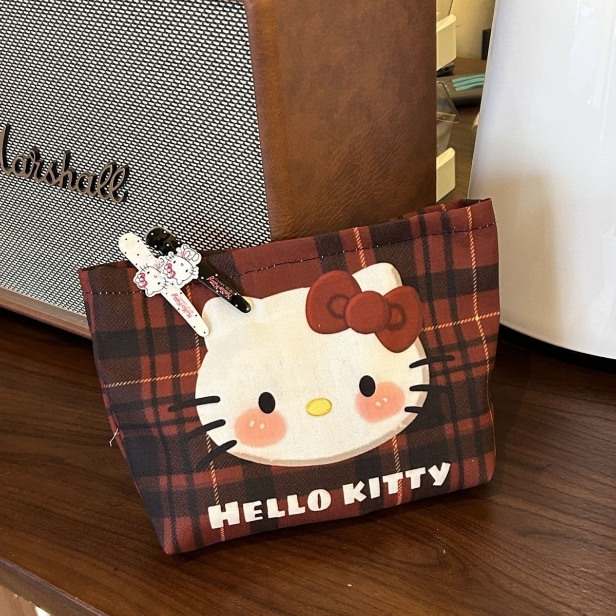 Fairy ZZ & Original Vintage Red Plaid Kitty Cat Autumn Winter Large Capacity Makeup Bag Cosmetic Inner Liner Storage Bag
