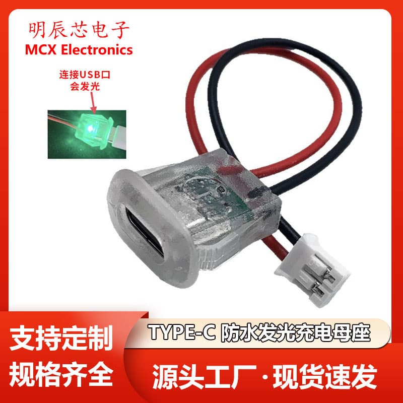 TYPE-C female base 2P buckle injection glue USB C female typec welding wire waterproof transparent lamp charging port