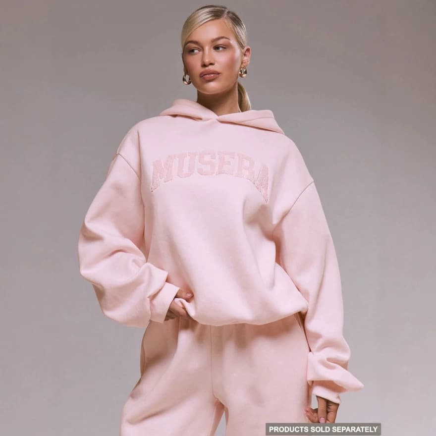 Amazon Europe and America Cross-Border 2026 Light Pink Simple Casual Suit Same Color Flocked Short Hooded Sweatshirt