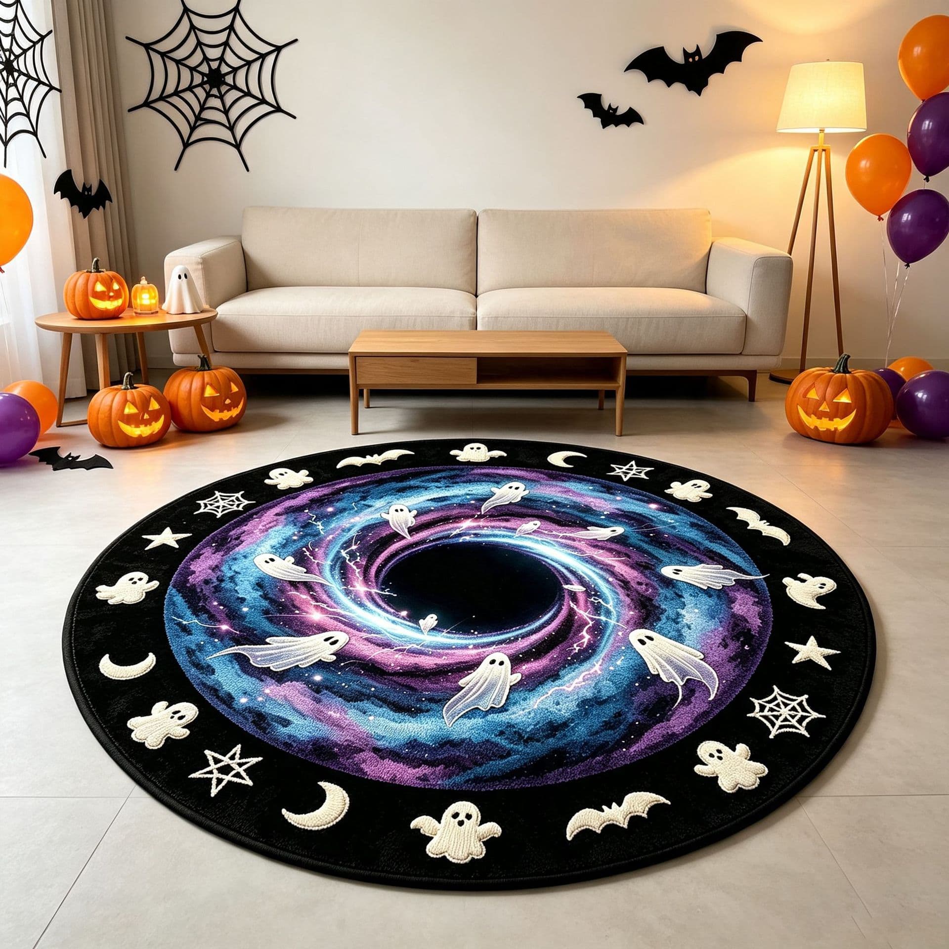 Cross-border Halloween round decorative carpet anti-slip home living room sofa blanket stain-resistant and easy to care for bedroom bedside blanket