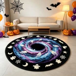 Cross-border Halloween Round Decorative Rug, Non-slip, Living Room Sofa Rug, Dirt-resistant, Easy to Clean, Bedroom Bedside Rug
