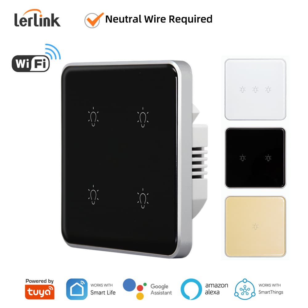 WiFi Smart Touch Wall Switch with Neutral Wire, Supports Tuya/SmartLife/Alexa/Google Home