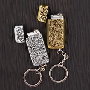 ZD268 Exquisite Carved Tang Grass Men's Premium Mini Sandwheel Refillable Lighter Pendant Keychain Igniter Wholesale